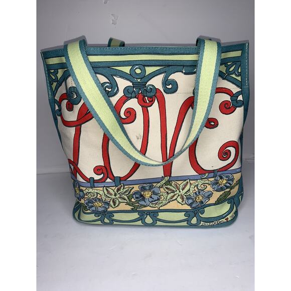 Brighton A winters love colorful canvas large tote bag - Picture 7 of 12